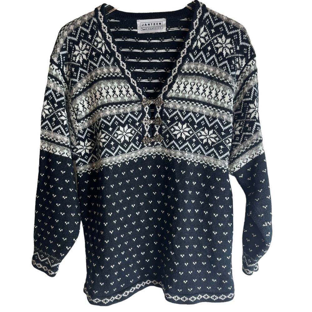 Vintage Jantzen Classics Black Flair Isle  Pullover Sweater